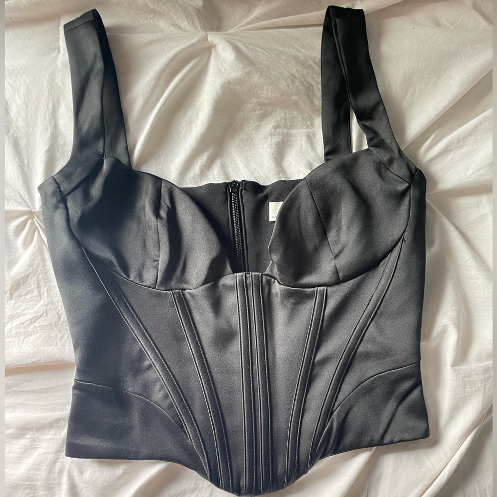 House of CB Liberty Sleeveless Plunge-Neck Satin Corset Top